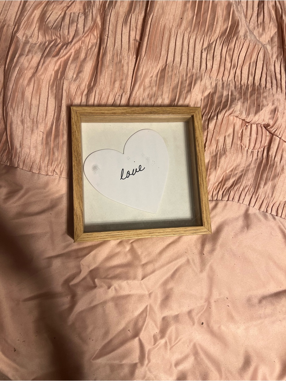 small Natural Wood Square Shadow Box Frame with White Heart Art